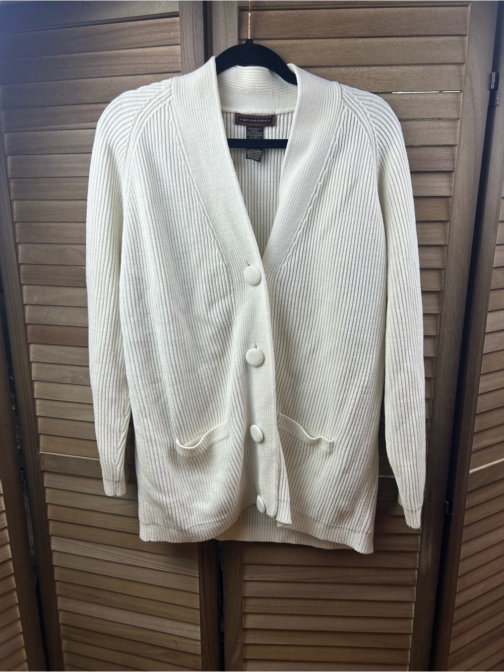 Yarnworks Ivory Ribbed Button Front Cardigan Sweater Large